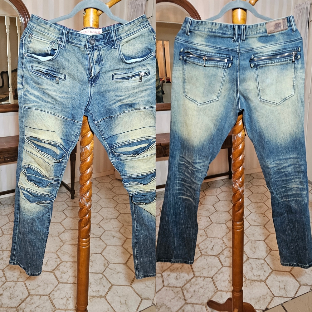 DSTRKT DEMIN Blue Skinny Jeans with Distressed Details